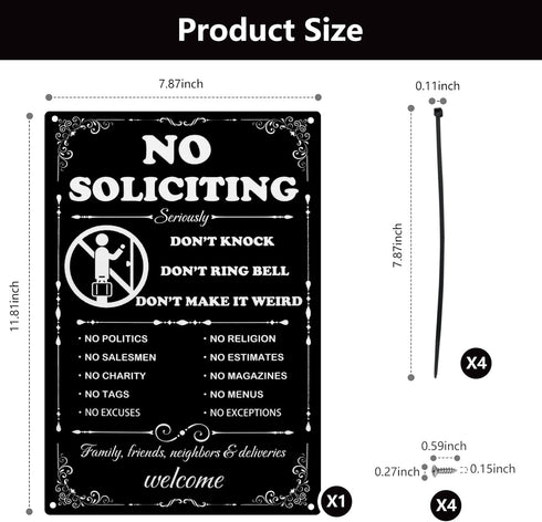 Metal No Soliciting Sign for House Front Door Yard Fence 12 x 8 inch No Soliciting Sign Sticker for Home, Don't Knock Don't Ring Bell No Solicitat...