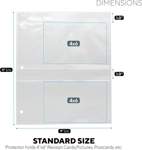 20 Pack Recipe Card Page Protectors, Clear Refill Sheets for 3 Ring Binders, 4" x 6", 2 Pockets Per Page, Holds 4 Cards Per Sheet, Perfect for Rec...