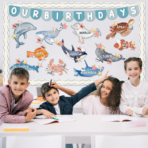 90Pcs Sea Animal Birthday Bulletin Board Set Classroom Decorations Under The Sea Happy Birthday Chart Cutouts Ocean Theme Calendars Bulletin Wall ...