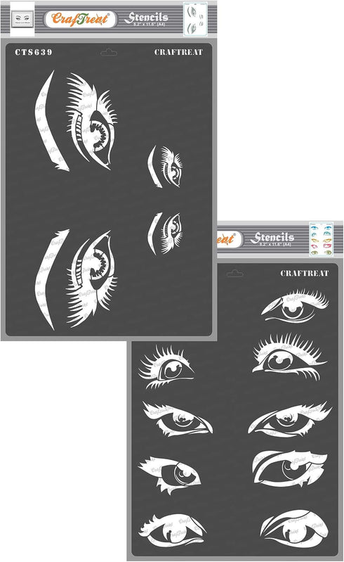 CrafTreat Eye Stencils for Painting on Wood - Beautiful Eyes and Expressing Eyes - 2 Pcs - Size : A4 (8.3 x 11.7 Inch) - Eye Stencils for Painting...