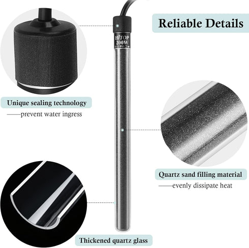 HITOP Mini Submersible Aquarium Heater - 200W Digital Heater for Fish Tank Turtle Tank 25-50 Gallon?Saltwater and Fresh Water with Temperature Con...