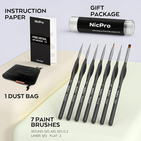 Nicpro 7 PCS Micro Fine Detail Paint Brush Set, Small Miniature Fine Tip Detail Brushes Kit for Acrylic Oil Watercolor, Models, Paint by Numbers, ...
