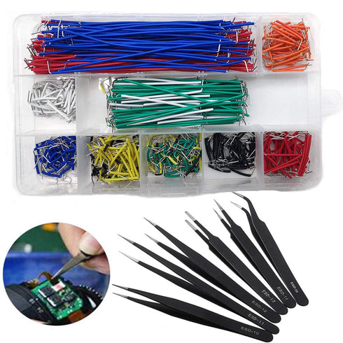 QISF 560Pcs Breadboard Jumper Wires Assorted Kit, Preformed Breadboard U-Shape Jumper Wires 14 Assorted Length + 6PCS Staniless Steel ESD Anti-Sta...