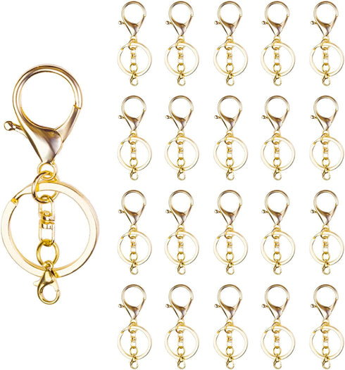 20sets Golden Lobster Claw Clasps Hook with Flat Split Keychain Ring with Swivel Trigger Clip with Little Lobster Clasp for DIY Craft Jewelry Maki...