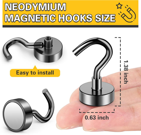 20 Pack Black Magnetic Hooks, 25 Lbs Heavy Duty Magnetic Hook, Neodymium Magnet Hooks for Refrigerator, Magnets with Hook for Cruise, Grill, Kitch...