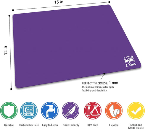 ZVP Flexible Plastic Cutting Boards for Kitchen Set of 3, Chopping Boards with Food Icon, Non-Slip Cutting Mats for Meat, BPA Free, Dishwasher Saf...
