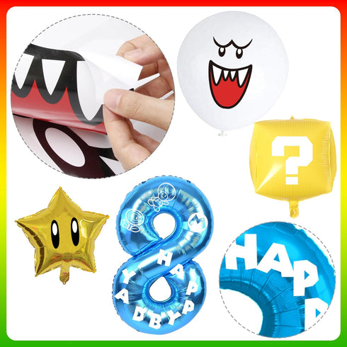 Video Game 8th Birthday Party Supplies, Level Up Letter Balloons, Boo Balloon, Balloons Arch for Kids 8th Birthday Decorations...