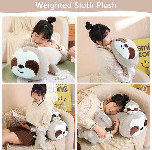 SQEQE Weighted Sloth Plush, Weighted Sloth Stuffed Animal for Anxiety, Cute Sloth Plushies Sloth Pillow Toy Gift for Kids Adults Brown 9.8 Inch, 0...