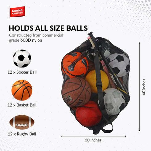 Extra Large Sports Ball Bag Mesh Soccer Ball Bag Heavy Duty Drawstring Bags Team Work for Holding Basketball, Volleyball, Baseball, Swimming Gear ...