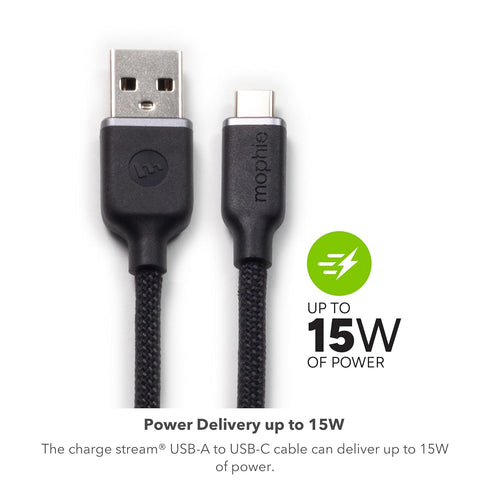 mophie Charge Stream USB-A to USB-C 1m/3ft Silicone Cable - Braided Enduraflex Design, 15W Fast Charge Compatible, & Ultra-Durable Build...