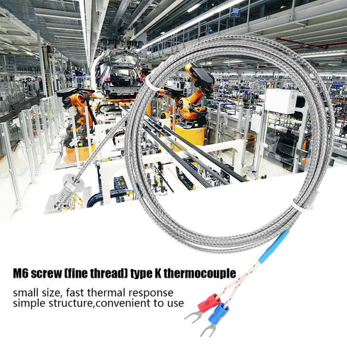 Thermocouple K Type, M6 Screw Fine Thread Type K Thermocouple Temperature Sensor Wire 0-400 1M/2M//4M/5M(2M)...