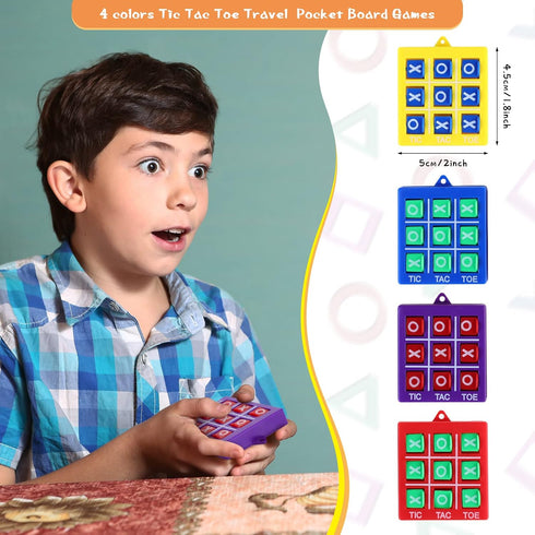 4 Pcs Travel Tic Tac Toe 2 x 2 x 0.4 Inch Mini Board Game Toys Portable Tic Tac Game Toy Retro Mini Games for Kids Red Blue Purple Yellow Pocket B...