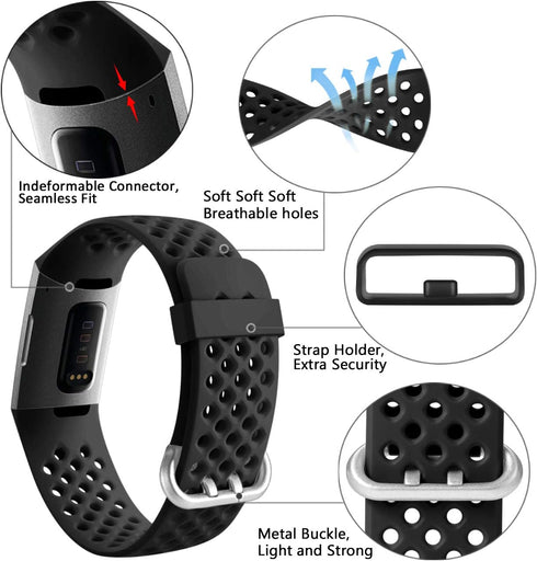 Wepro Bands Replacement Compatible Fitbit Charge 3 for Women Men Large, Waterproof Breathable Holes Watch Sport Strap Accessories for Fitbit Charg...