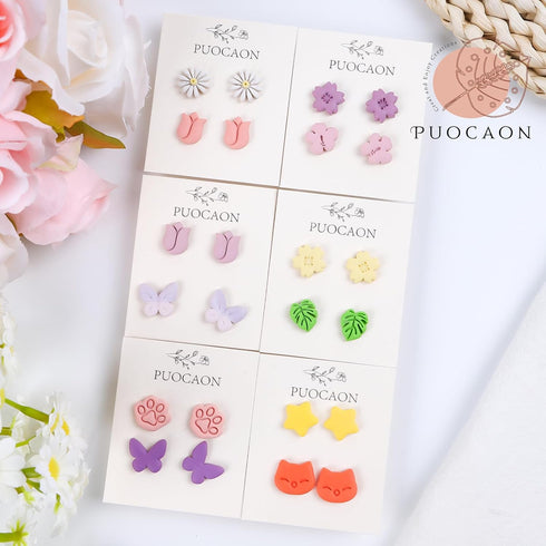Puocaon Mini Polymer Clay Cutters - 20 Pcs Flower Cat Paw Clay Cutters for Polymer Clay Earrings Making, Monstera Sakura Clover Clay Jewelry Cutte...