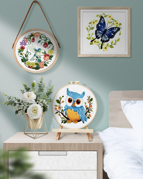 TINDTOP Embroidery Kit for Beginners Adult, Owl Embroidery Kit for Beginners Include Embroidery Cloth Hoops Threads for Craft Lover Hand Stitch wi...