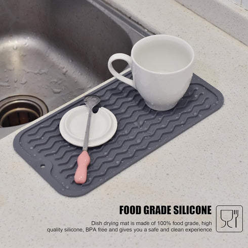Silicone Dish Drying Mat, Non-Slip Easy Clean Sink Mat Large Heat-resistant Dish Drainer Mat for Kitchen Counter, Sink, Refrigerator or Drawer lin...