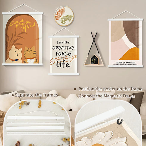 Artmag Magnetic Poster Hanger Frame, 22x34 22x28 22x30 Light Wood Wooden Magnet Canvas Artwork Print Poster Hangers Frames Hanging Kit (White, 22"...