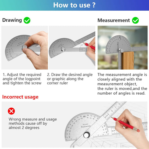 Stainless Steel Protractor 180 Degrees Two Arm Ruler Adjustable Angle Protractor Woodworking Ruler Craftsman Angle Measure Tool (10 cm/ 3.94 Inch)...