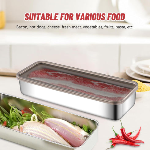 2 Pack Bacon Keeper Container, Cheese Container for Fridge,Lunch Meat Container for Refrigerator, Stainless Steel Deli Containers,Fridge Organizer...