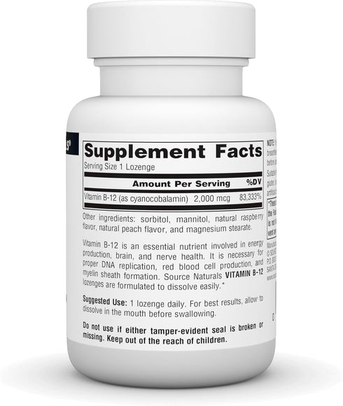 Source Naturals Vitamin B-12, 2000 mcg Supports Energy Production - 50 Lozenges...