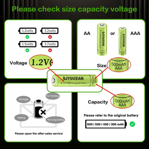 12-Pack Rechargeable AAA Batteries - 500mAh 1.2V NiMH High Capacity Batteries - Ideal for Solar Lights & Home Devices...