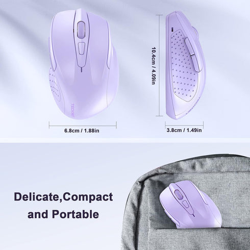 TECKNET Wireless Mouse, 2.4GHz Ergonomic Computer Mouse, Portable Cordless Mice, Mouse for Laptop, 6 Buttons USB Mouse for Chromebook, Ergo Grip, ...