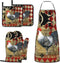 Rooster Print Oven Mitts and Pot Holders Sets with Apron 5Pcs Heat Resistant Rooster Kitchen Mitten Gloves and Non-Slip Potholders Apron Sets Oven...