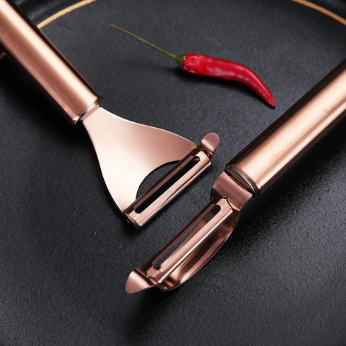 Rose Gold Potato Vegetable Peeler, Kyraton Stainless Steel Apple Fruit Veggie Peeler With Rose Gold Titanium Plating, Peelers For Kitchen Ergonomi...