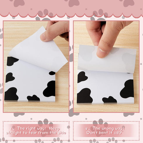 6 Packs Cute Cow Print Notes 3.2 x 3.2 Inches Post Sticky Notes Self Sticky Note Pads Cow Print Self Adhesive Paper Memo Pads for Reminders Studyi...
