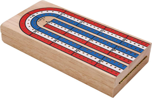 STERLING Games Folding Cribbage 3 Track Wooden Cribbage Board with Red White Blue Pegs for 3 Players...