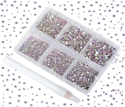 Bymitel 7200 Pieces 6 Mixed Sizes Glue Fix on Glass Rhinestones Round Crystal Gems Flatback for DIY Jewelry Making with one Picking Pen(6-Sizes 72...