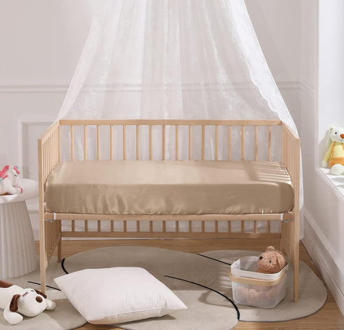SiinvdaBZX Satin Crib Sheets for Baby Hair, Silky Soft Beige Crib Fitted Sheets for Standard Crib and Toddler Mattress, 28 x 52 x 8In (Pack of 1)...