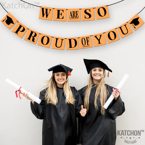 KatchOn, We Are So Proud Of You Banner - Big, 14 Feet, No DIY | Congratulations Banner, Black Orange Grad Decorations | Congratulations Decoration...