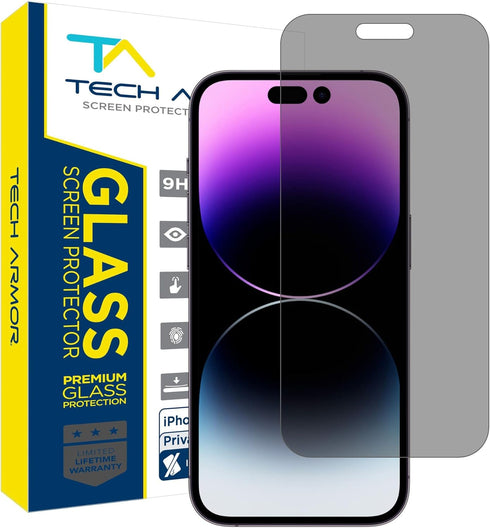 Tech Armor 1 Pack Privacy Ballistic Glass Screen Protector Compatible for Apple NEW iPhone 14 Pro Max 5G 6.7 Inch Tempered Glass 2022...