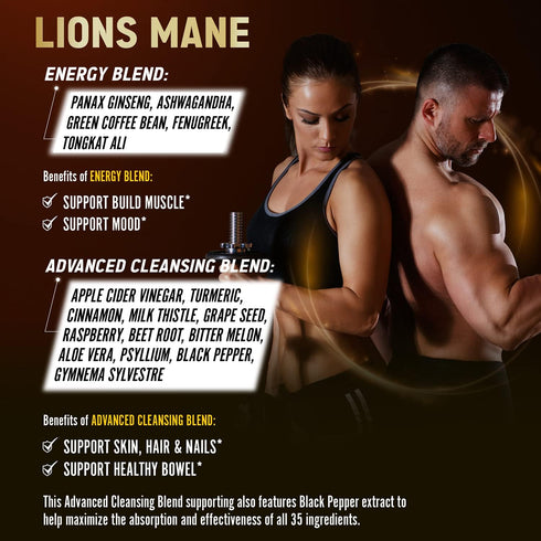 35 in 1 Lions Mane Mushroom Capsules, Equivalent to 20000mg, with Cordeyceps, Reishi, Elderberry, Panax Ginseng, Focus, Memory & Brain Support Sup...