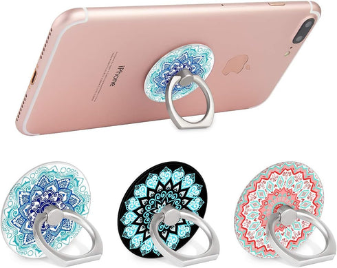 Bonoma Phone Ring Stand Holder, 3-Pack 360 Degree Rotation Universal Finger Ring Stand Compatible with Smartphones and Tablets Mandala...