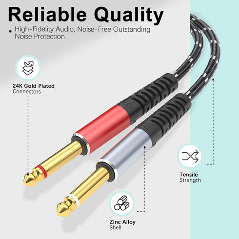 Lightning to Dual 6.35mm 1/4" TS Mono Stereo Y-Cable Splitter,3 in 1 to Dual 1/4-inch Audio Cable, Compatible with smartphones, computers, phones/...