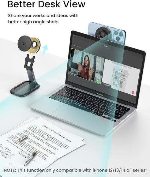 SODI Magnetic Phone Stand Compatible with Mag-Safe iPhone Stand for Desk, Foldable Adjustable Phone Holder Dock, Detachable Continuity Camera Moun...