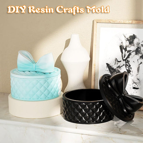 Bows Storage Box Mold Round Resin Box Molds with Lids Jewellery Organizer Casting Mold Epoxy Casting Silicone Mould DIY Resin Crafts Moulds for Ho...