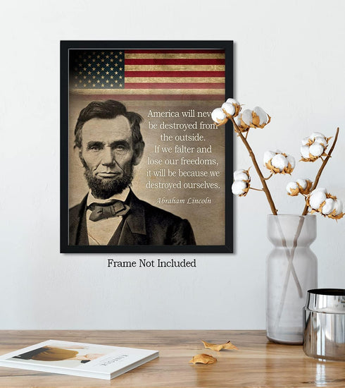Govivo Abraham Lincoln Historic Quote - American Patriotic President Wall Decor Art Print - unframed artwork printed on photograph paper...
