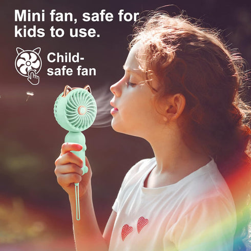 QearFun Handheld Fan Portable, Mini Hand Held Fan with USB Rechargeable Battery, 3 Speed Personal Desk Table Fan with Base, 8-12 Hours Operated Sm...