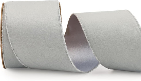 LaRibbons Reversible Velvet Lurex Wired Ribbon, Silver/Lt. Silver 4 Inch Crushed Velvet Ribbon for Gift Wrapping, Christmas Tree Decoration, Craft...