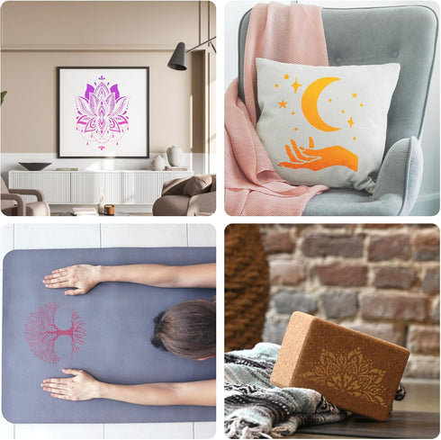 12 Pcs Sacred Geometry Stencils, Hamsa Hand Torus Om Sacred Lotus Moon Mandala Zen Stencils Flower of Life Yoga Spiritual Stencils Meditation Temp...