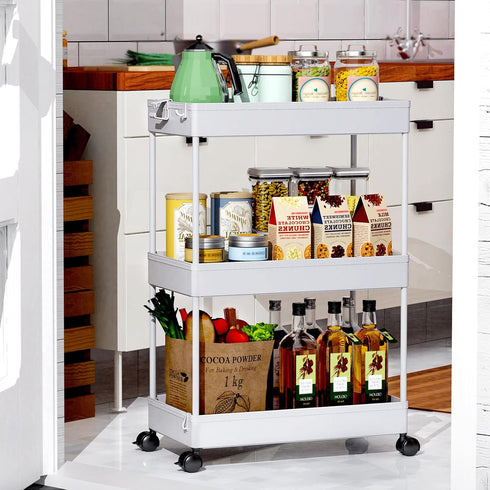 SPACEKEEPER Rolling Storage Cart 3 Tier Bathroom Cart Organizers with Wheels Laundry Room Organization Mobile Shelving Unit Utility Cart Storage S...