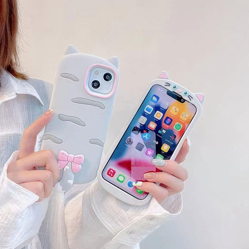 Phone Cover, 3D Cute Kawaii Tail Cat Design Soft Silicone Shockproof Bumper All-Round Strong Protective Phone Case Compatible with iPhone 13 for G...