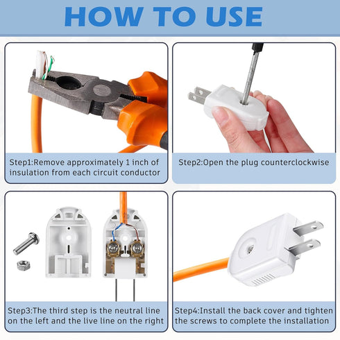 15 Pcs Extension Cord Replacement Plug 2 Prong 125V 15A Male Power Plug Rotatable Electric Plugs Lamp Plug for Small Appliances Power Strips DIY C...
