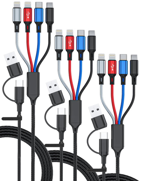 seynli (3-Pack) 6-in-1 Multi Charging Cable 6ft, Charging Cables for Multiple Devices, Compatible with iPhone, USB-C, Micro USB - Multi End Chargi...