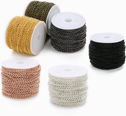 SWTOOL 60 Feets /20 Yards Metal Gold Link Chains, Iron Bulk Curb Chain for DIY Craft Jewelry Chain Making, 2 Rolls x 10 Yards (Gold)...