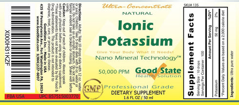 Good State Liquid Ionic Minerals - Potassium Ultra Concentrate - (10 Drops Equals 50 mg) (100 Servings per Bottle) Dietary Supplement 1.6 Fl.oz/50...