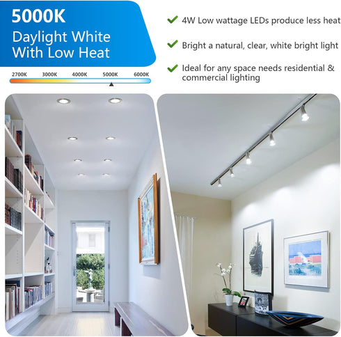 GU10 LED Light Bulb, 50 Watt Halogen Equivalent, Daylight White 5000K 450LM Non-Dimmable 4W LED Replacement Recessed Track Lighting, 5-Pack...
